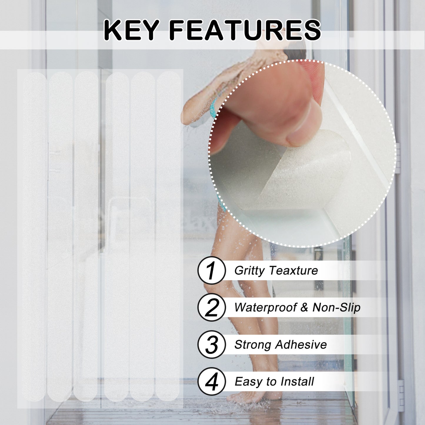 S&X Non Slip Strips for Bathtubs & Showers, Gritty Textured Anti Slip Bath Stickers - 3/4 x 11 Inches - 12-Pack