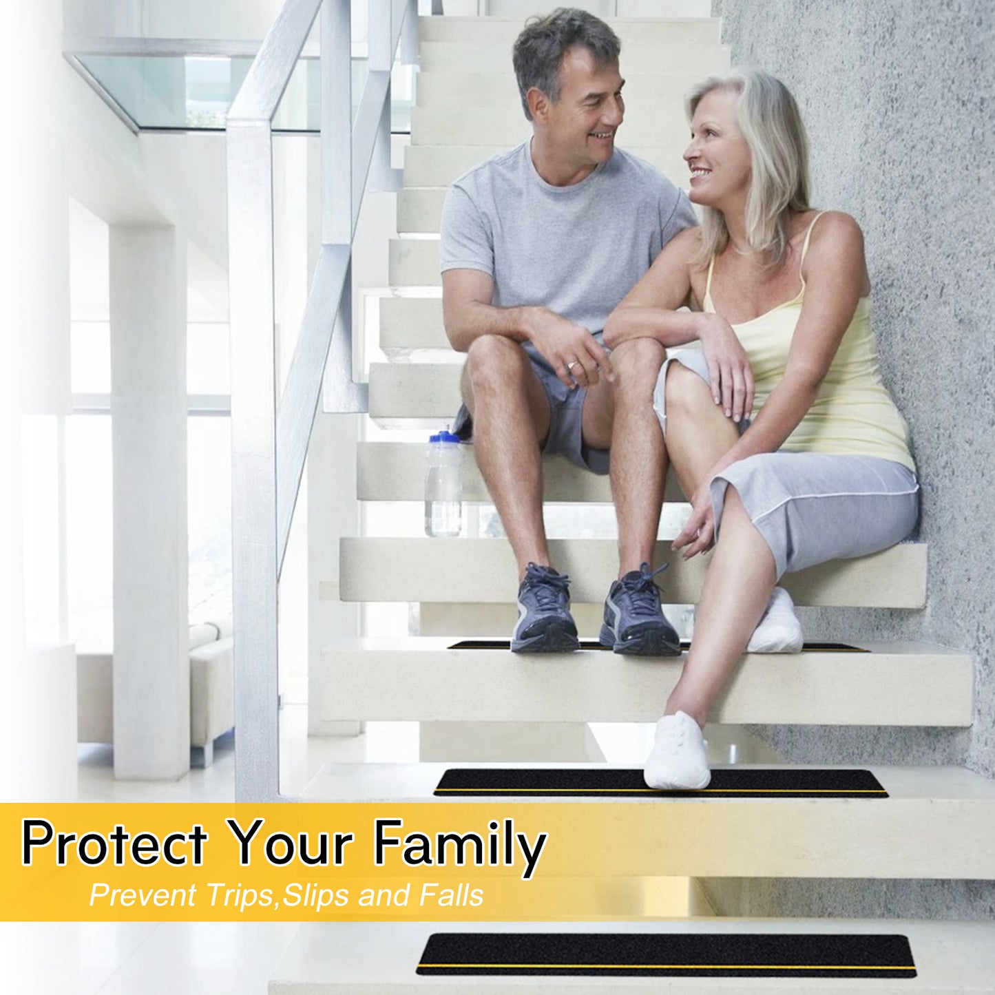 S&X 10-Pack Outdoor Stair Treads Non Slip - Pre-Cut Anti Slip Tape 6” x 24” - Reflective Non Skid Grip Tape for Stairs, Steps, Decks, Ramps