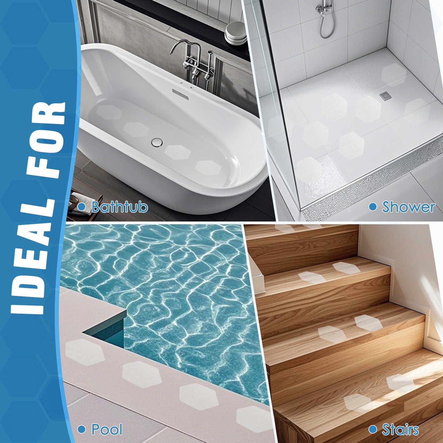 S&X Hexagonal Non-Slip Shower Stickers