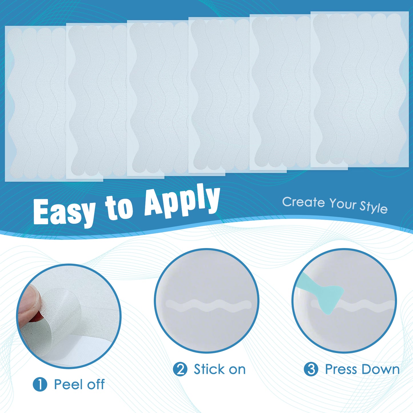 S&X Clear Anti-Slip Shower Strips - 24-Pack, 0.8” x 8” Wave, Non-Slip Traction for Bathtubs & Showers