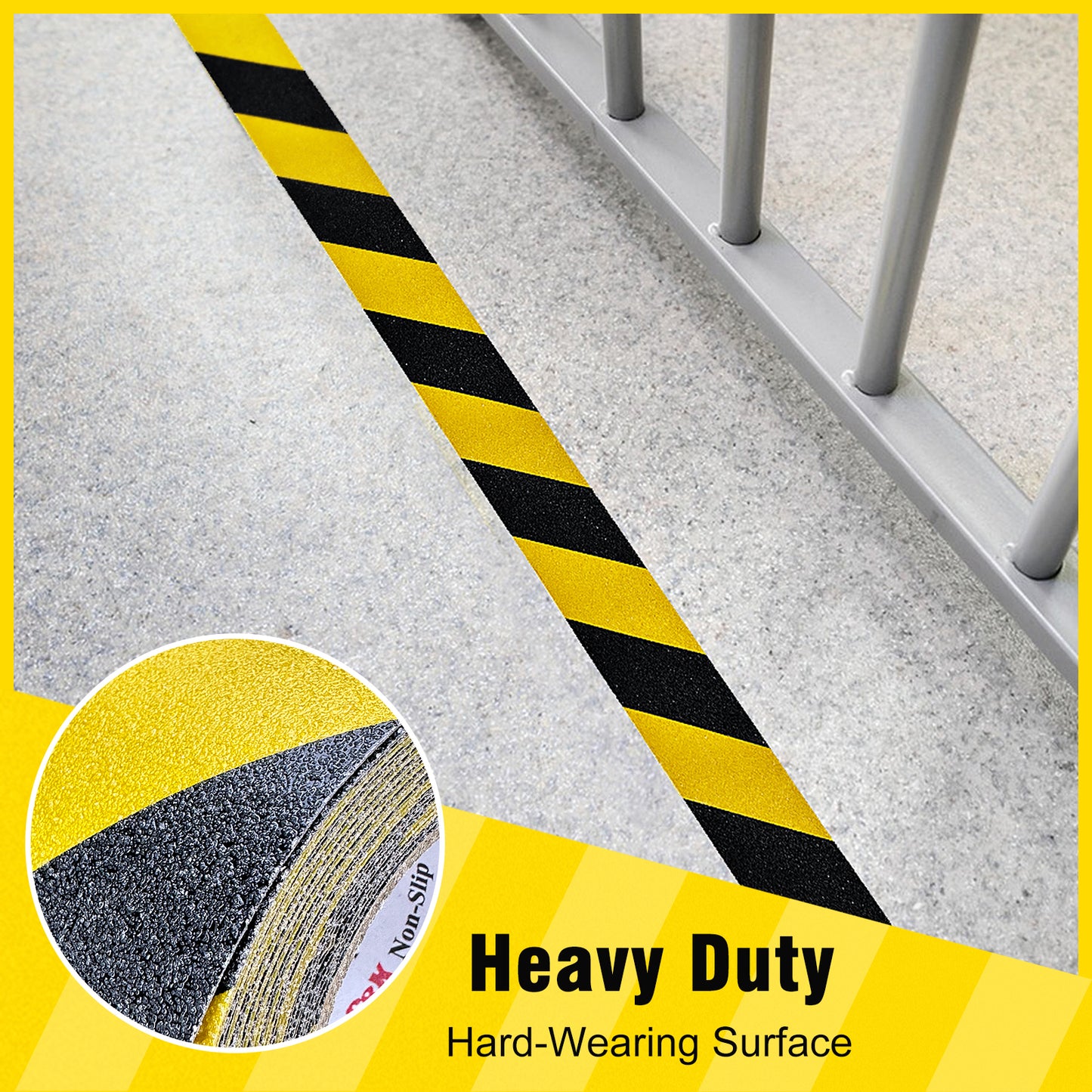 S&X Black/Yellow Anti Slip Tape, 2" x 60 FT, Heavy-Duty Grip Tape for Stairs Steps Outdoor Waterproof Safety Non Skid Roll High Traction Non Slip Strip