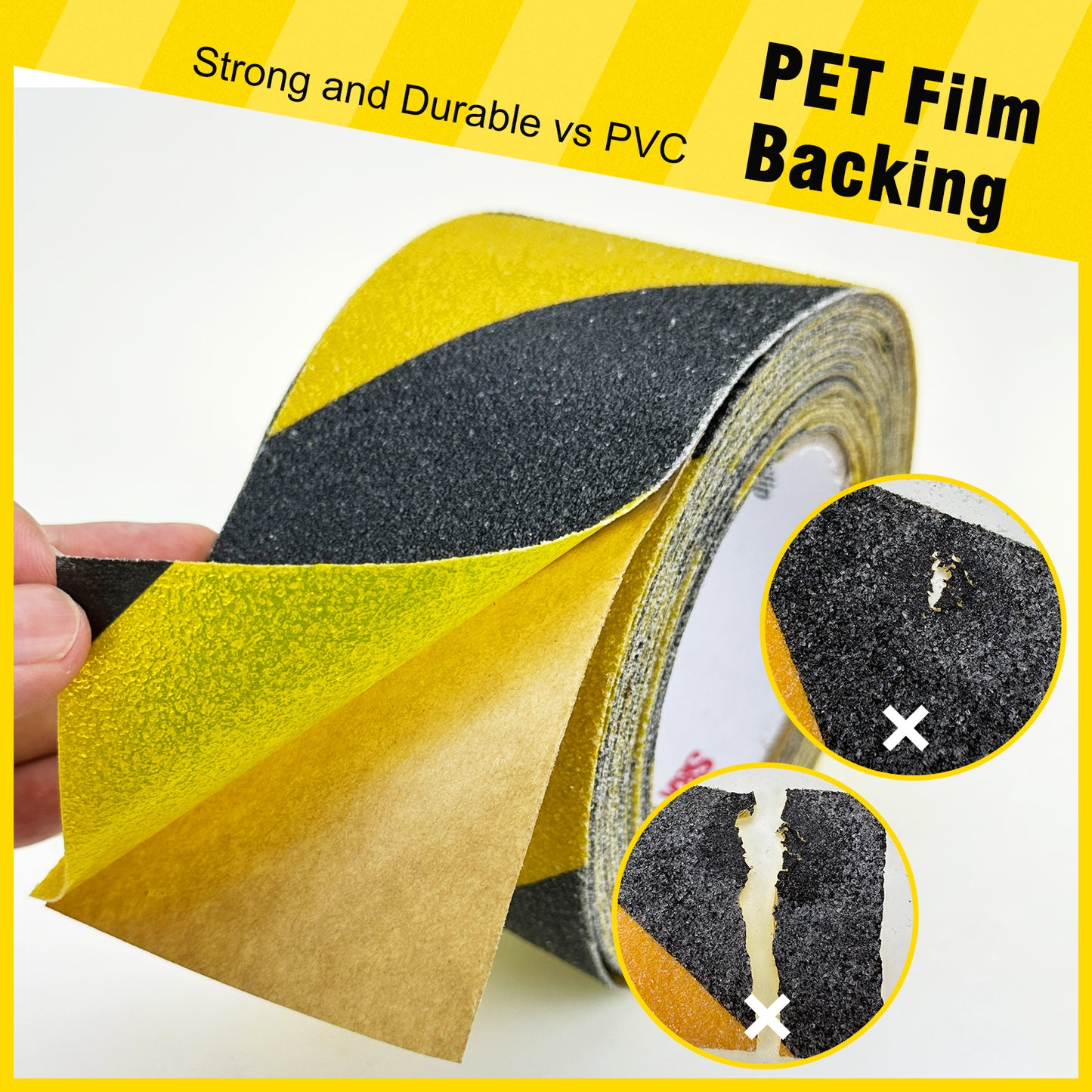 S&X Black/Yellow Anti Slip Tape, 2" x 60 FT, Heavy-Duty Grip Tape for Stairs Steps Outdoor Waterproof Safety Non Skid Roll High Traction Non Slip Strip