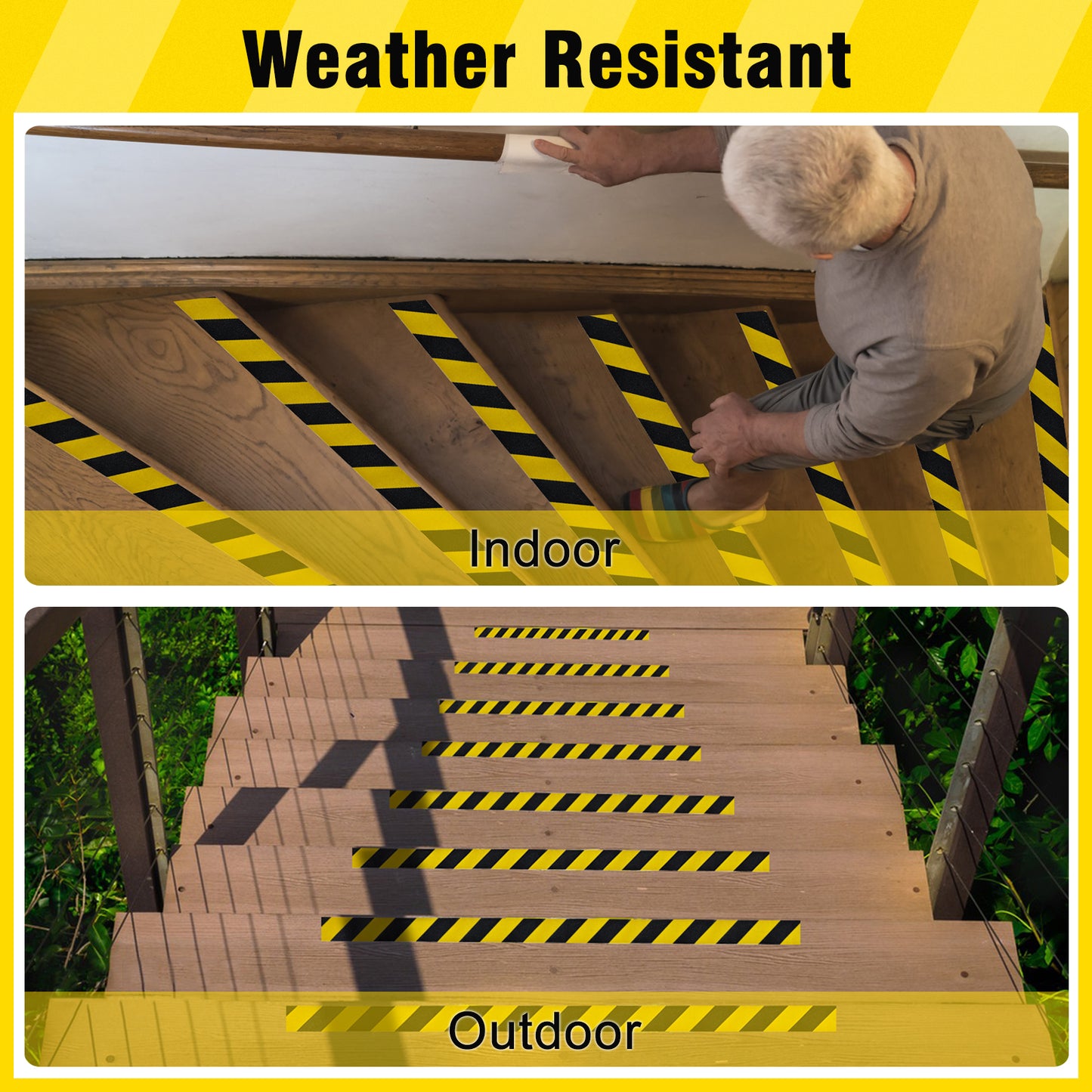 S&X Black/Yellow Anti Slip Tape, 2" x 60 FT, Heavy-Duty Grip Tape for Stairs Steps Outdoor Waterproof Safety Non Skid Roll High Traction Non Slip Strip