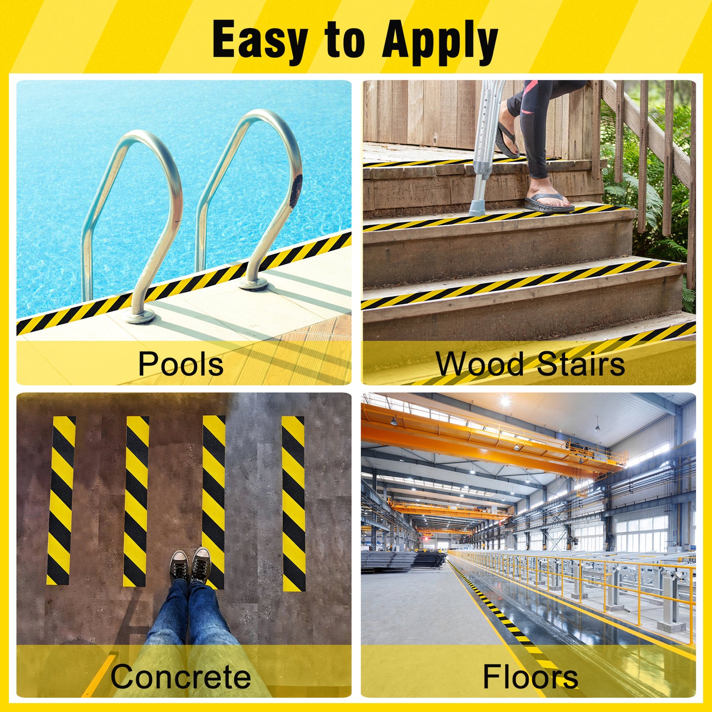 S&X Black/Yellow Anti Slip Tape, 2" x 60 FT, Heavy-Duty Grip Tape for Stairs Steps Outdoor Waterproof Safety Non Skid Roll High Traction Non Slip Strip