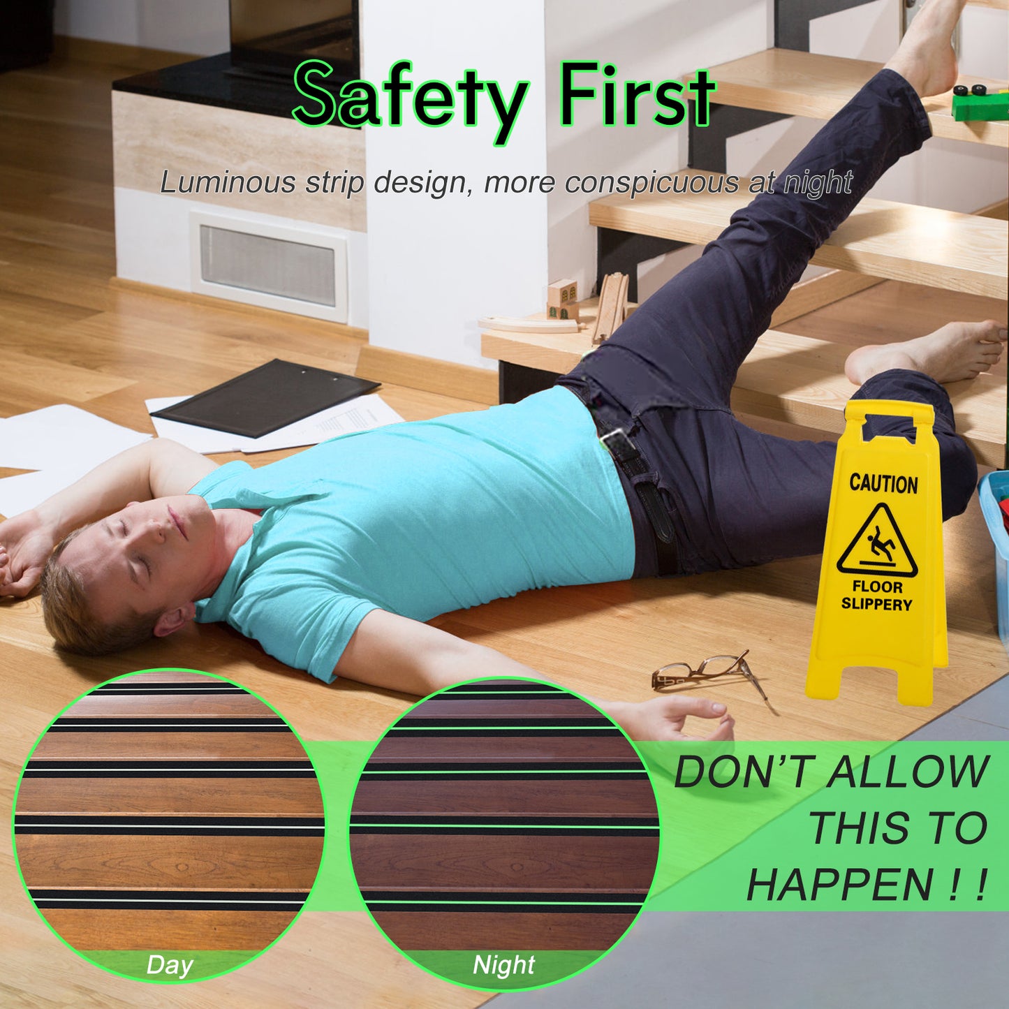 S&X Heavy Duty Anti Slip Tape 2 Inch x 60 Ft with Glow in The Dark Strip - Durable Grip Tape for Stairs, Outdoor Non Slip Stair Tread Non-Skid Safety Tape