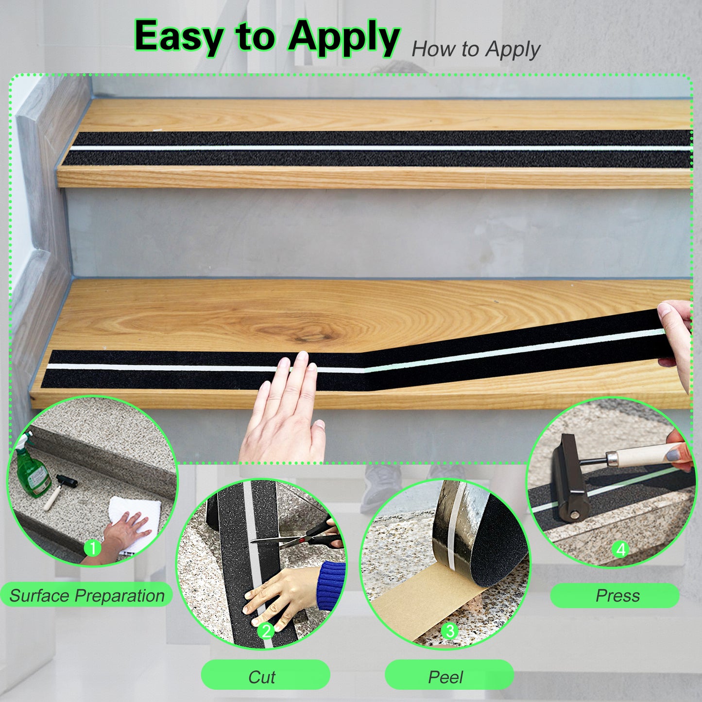S&X Heavy Duty Anti Slip Tape 2 Inch x 60 Ft with Glow in The Dark Strip - Durable Grip Tape for Stairs, Outdoor Non Slip Stair Tread Non-Skid Safety Tape