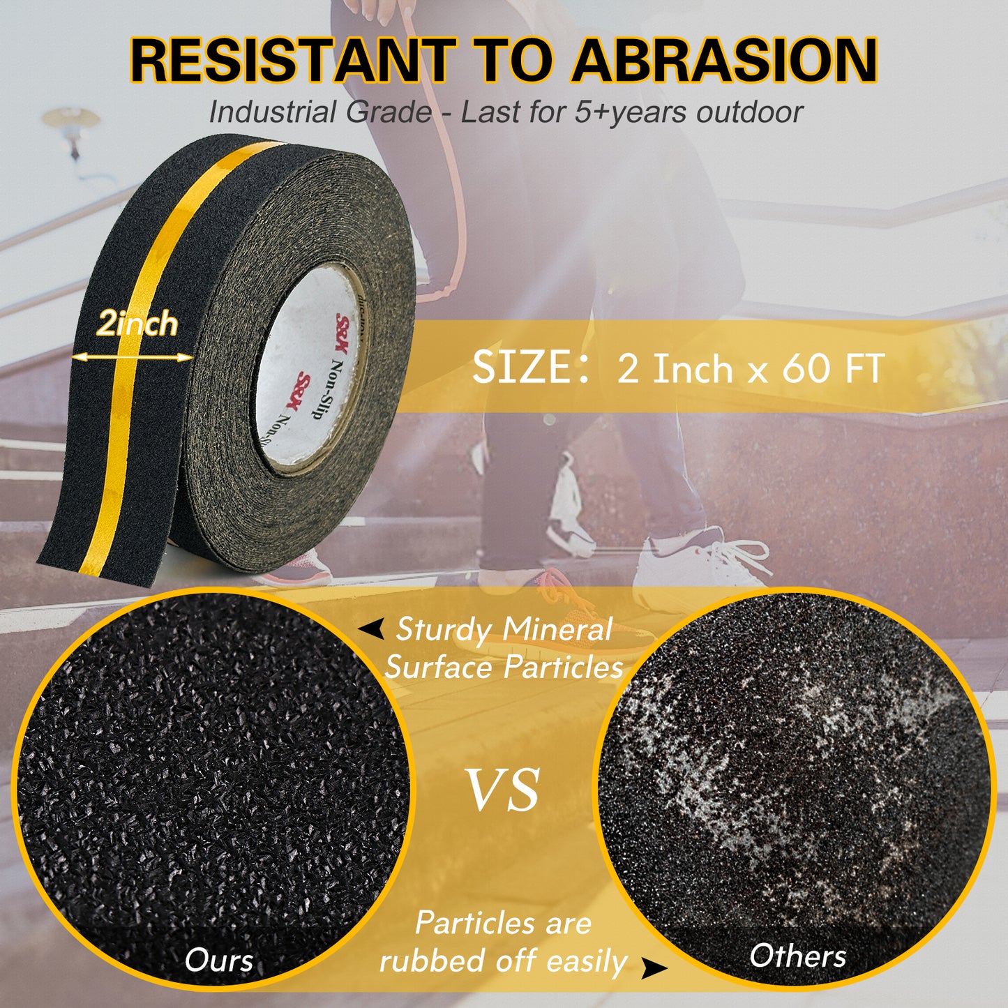 S&X Anti Slip Tape with Reflective Strip - 2 in x 60 FT Premium Grip Tape for Stairs Indoor & Outdoor Stair Tread Non-Slip High Visibility Strong Adhesive Traction Tape