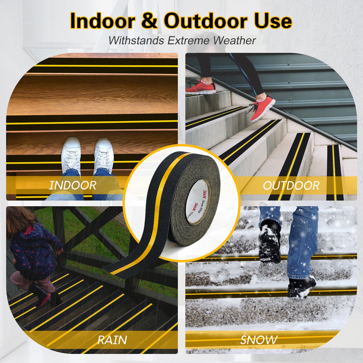 S&X Anti Slip Tape with Reflective Strip - 2 in x 60 FT Premium Grip Tape for Stairs Indoor & Outdoor Stair Tread Non-Slip High Visibility Strong Adhesive Traction Tape